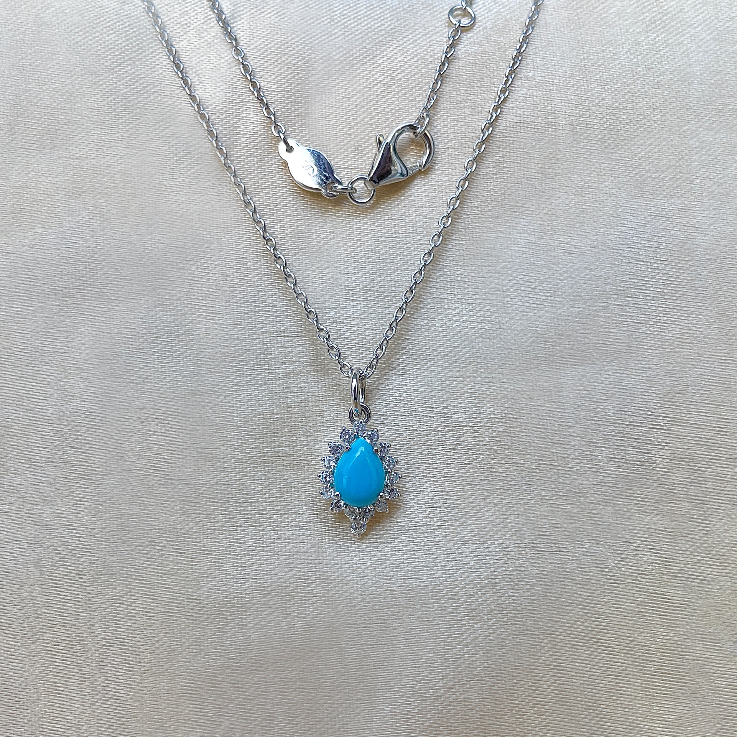 Turquoise & White Topaz Necklace-(TRQ-SN-79.)