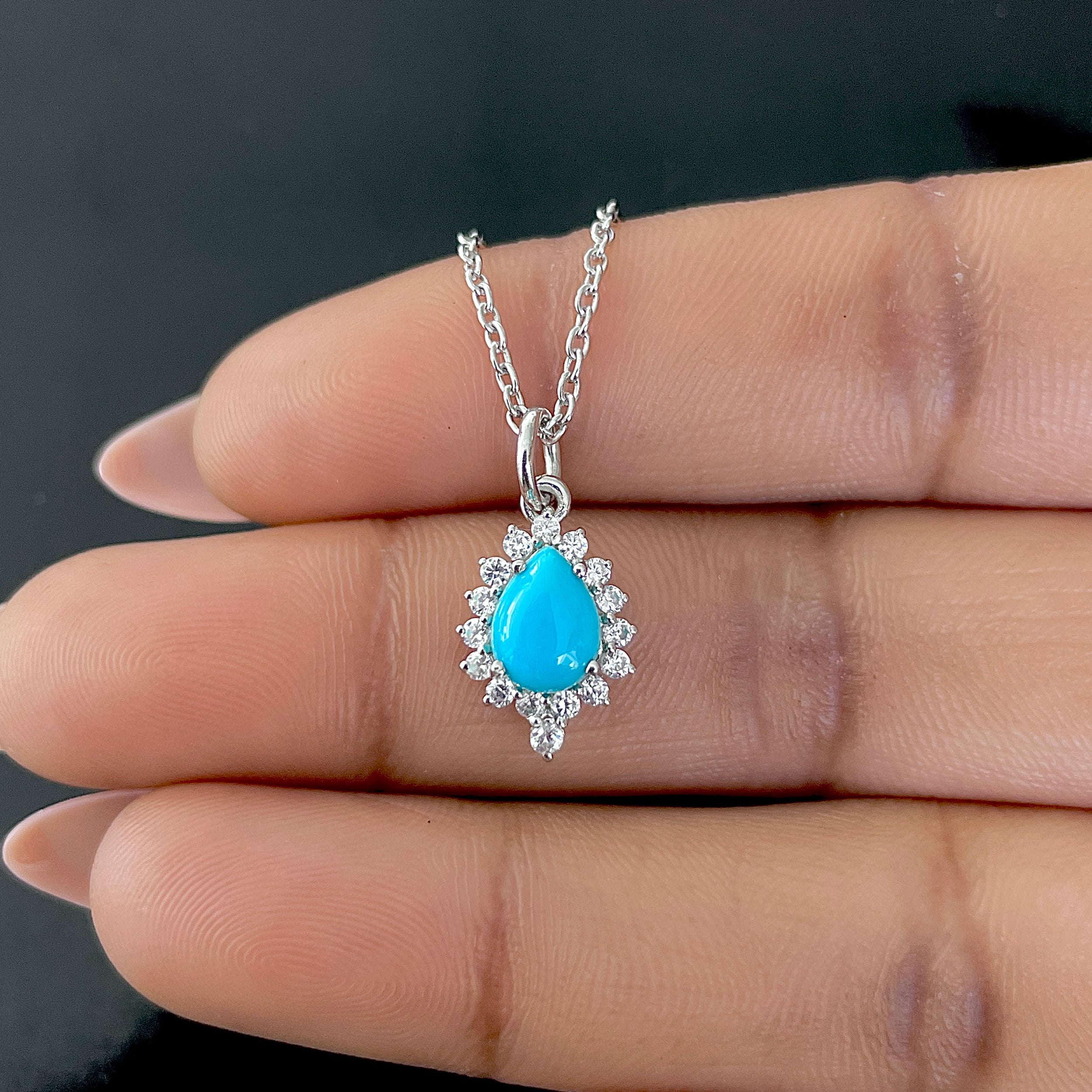 Turquoise & White Topaz Necklace-(TRQ-RDN-79.)