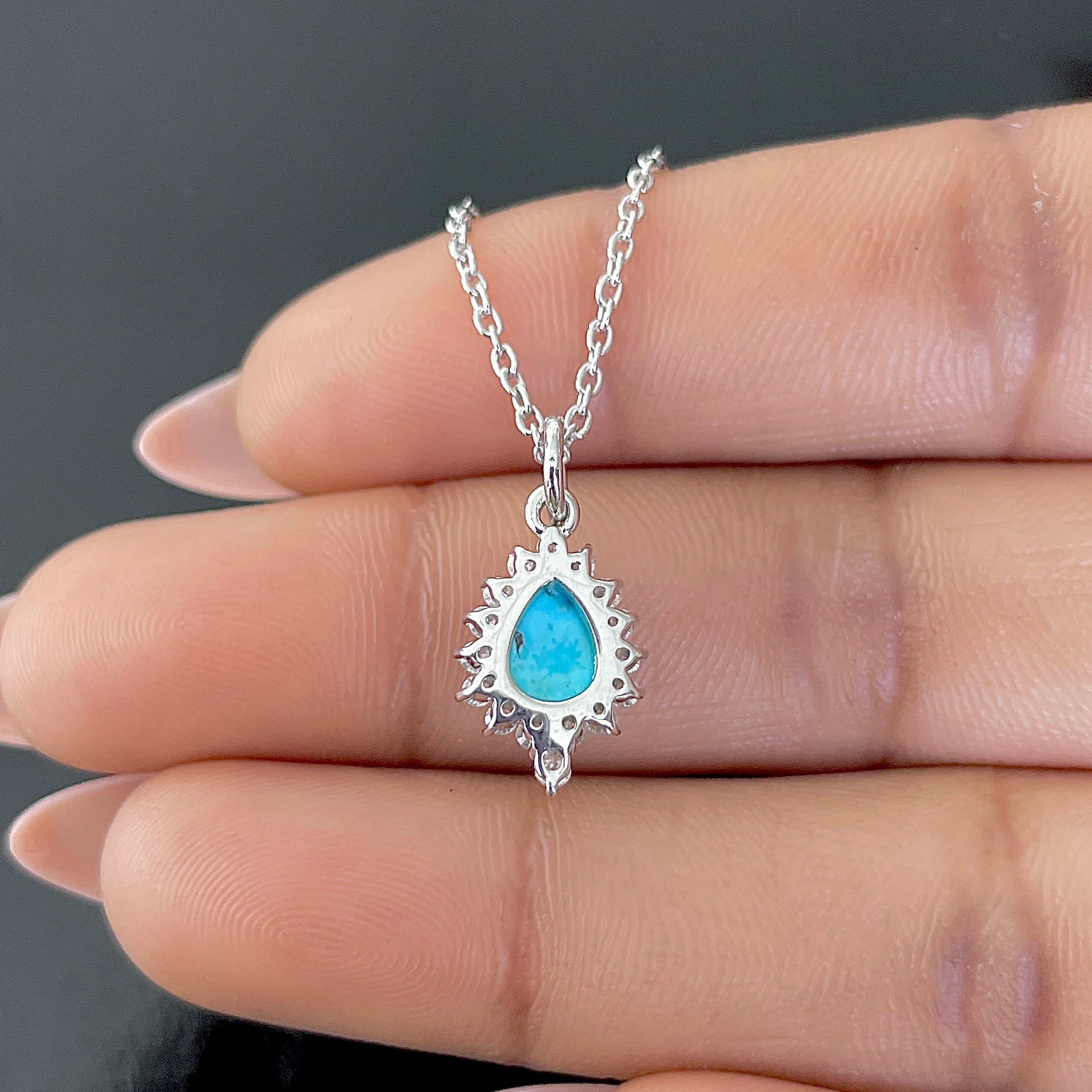 Turquoise & White Topaz Necklace-(TRQ-RDN-79.)