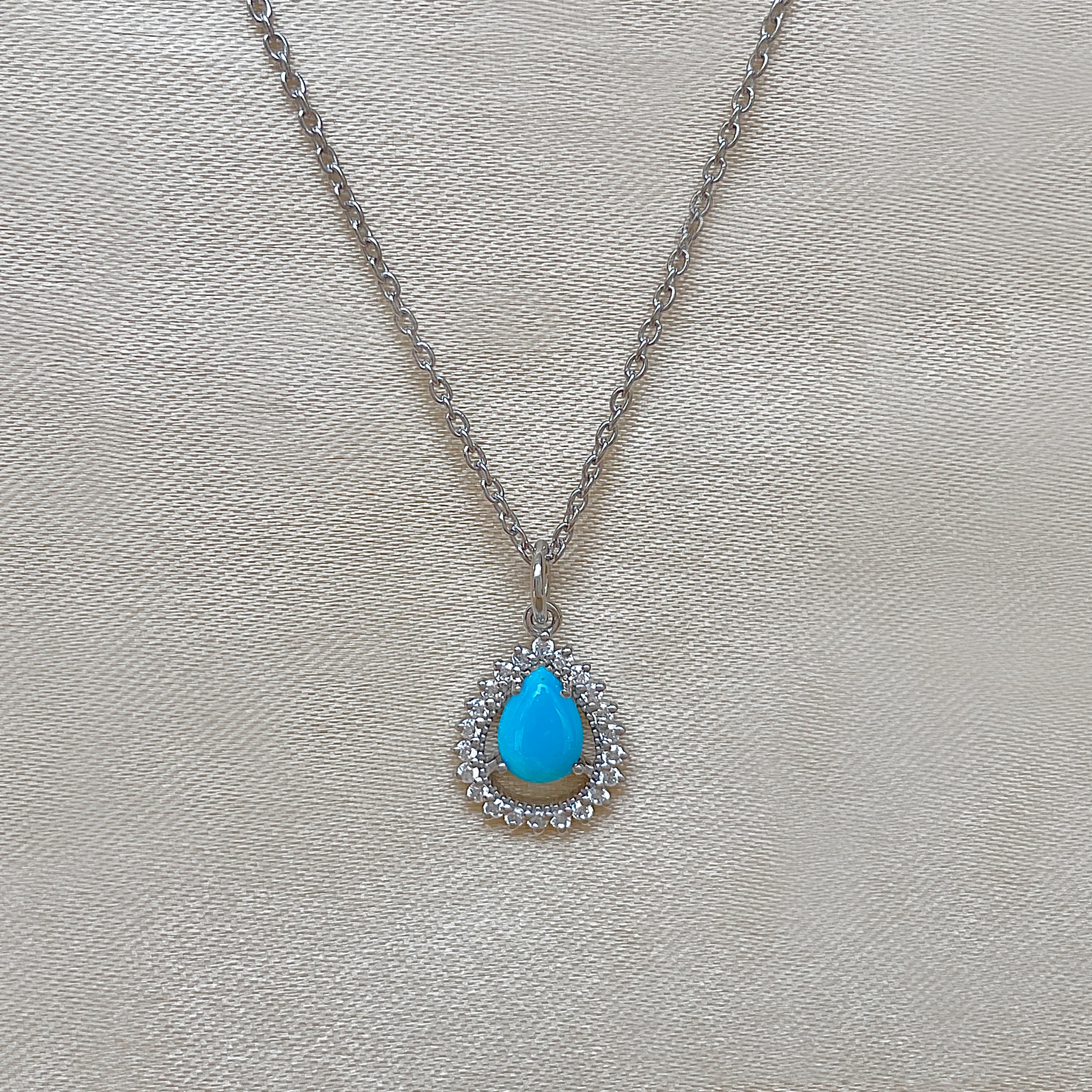 Turquoise & White Topaz Necklace-(TRQ-SN-80.)