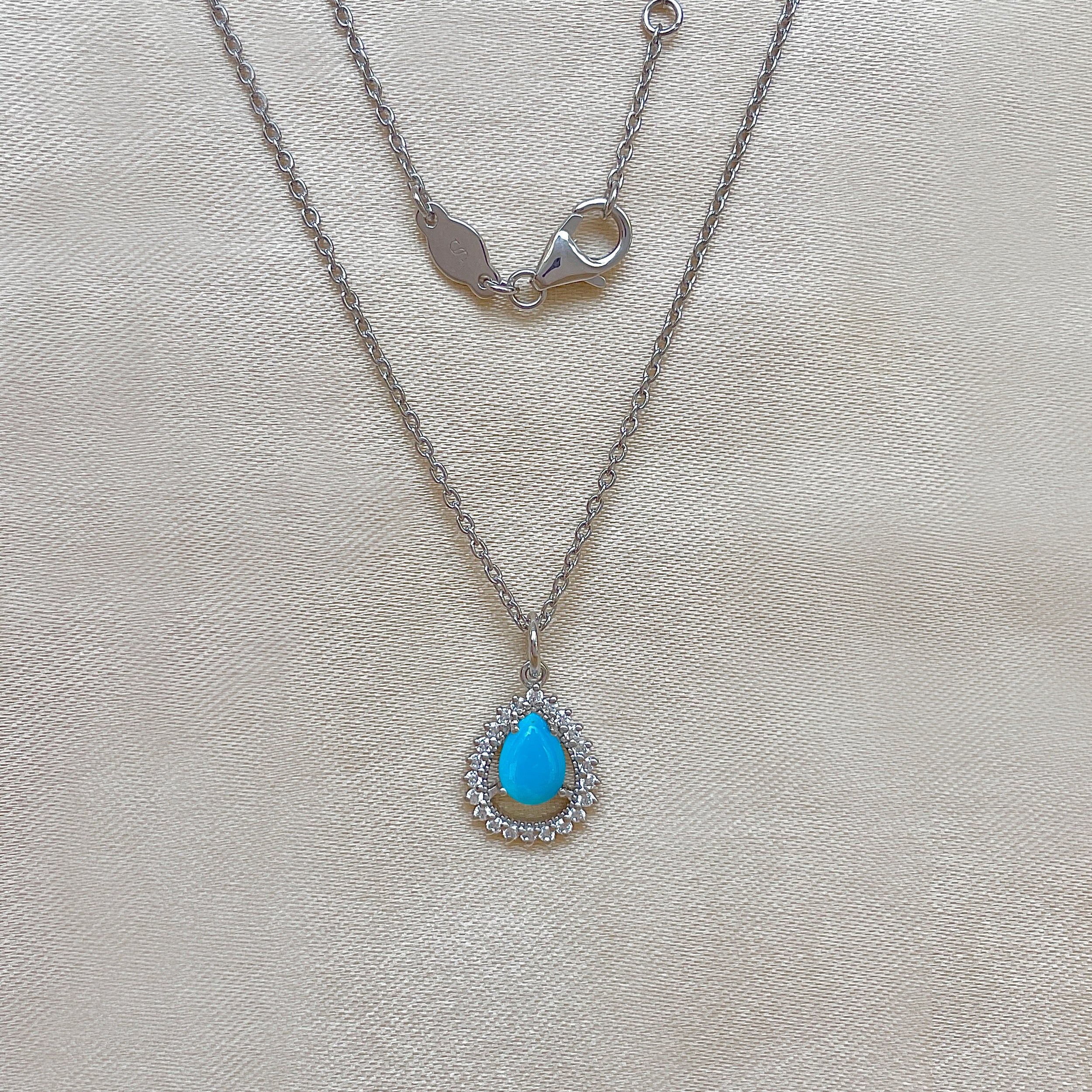 Turquoise & White Topaz Necklace-(TRQ-SN-80.)