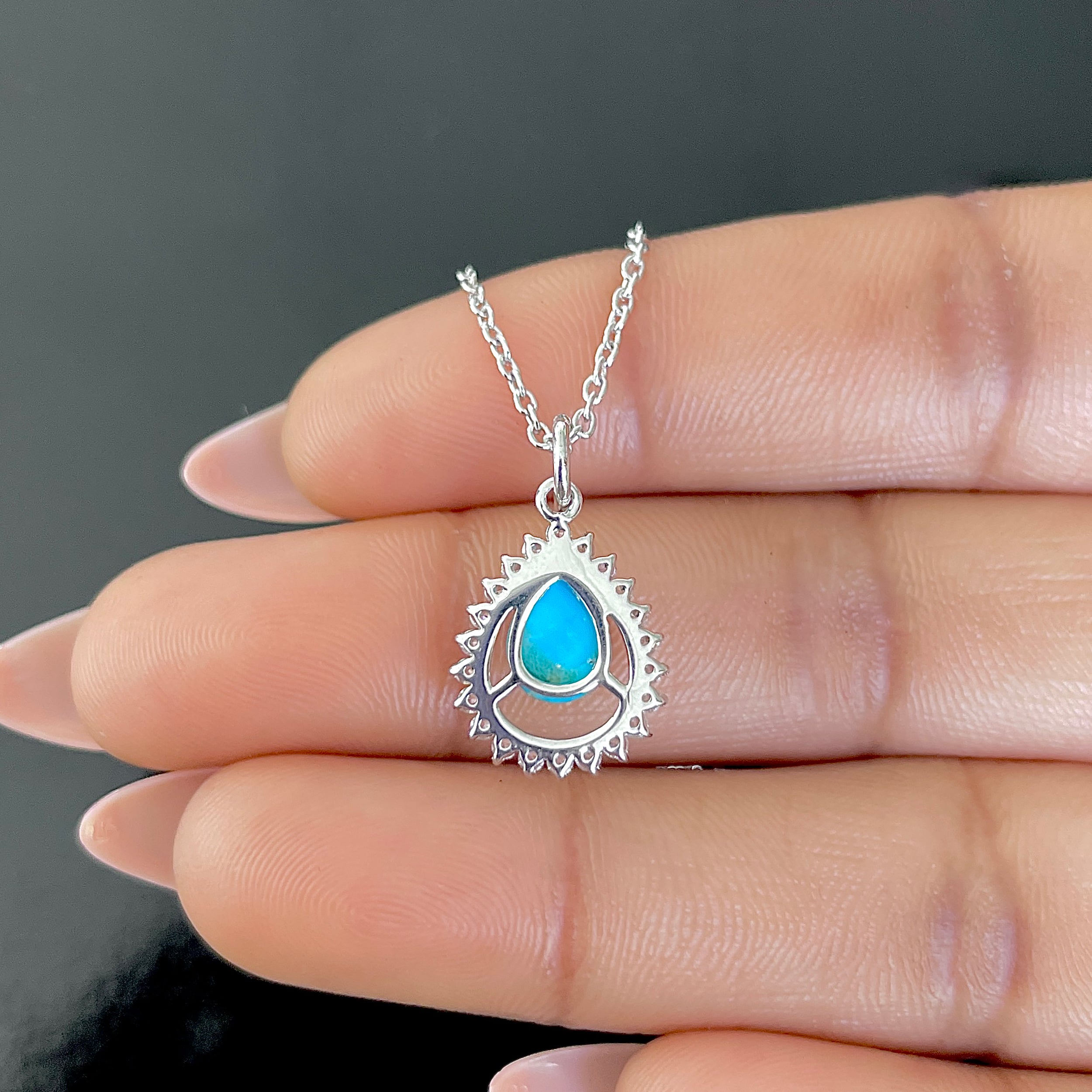 Turquoise & White Topaz Necklace-(TRQ-SN-80.)