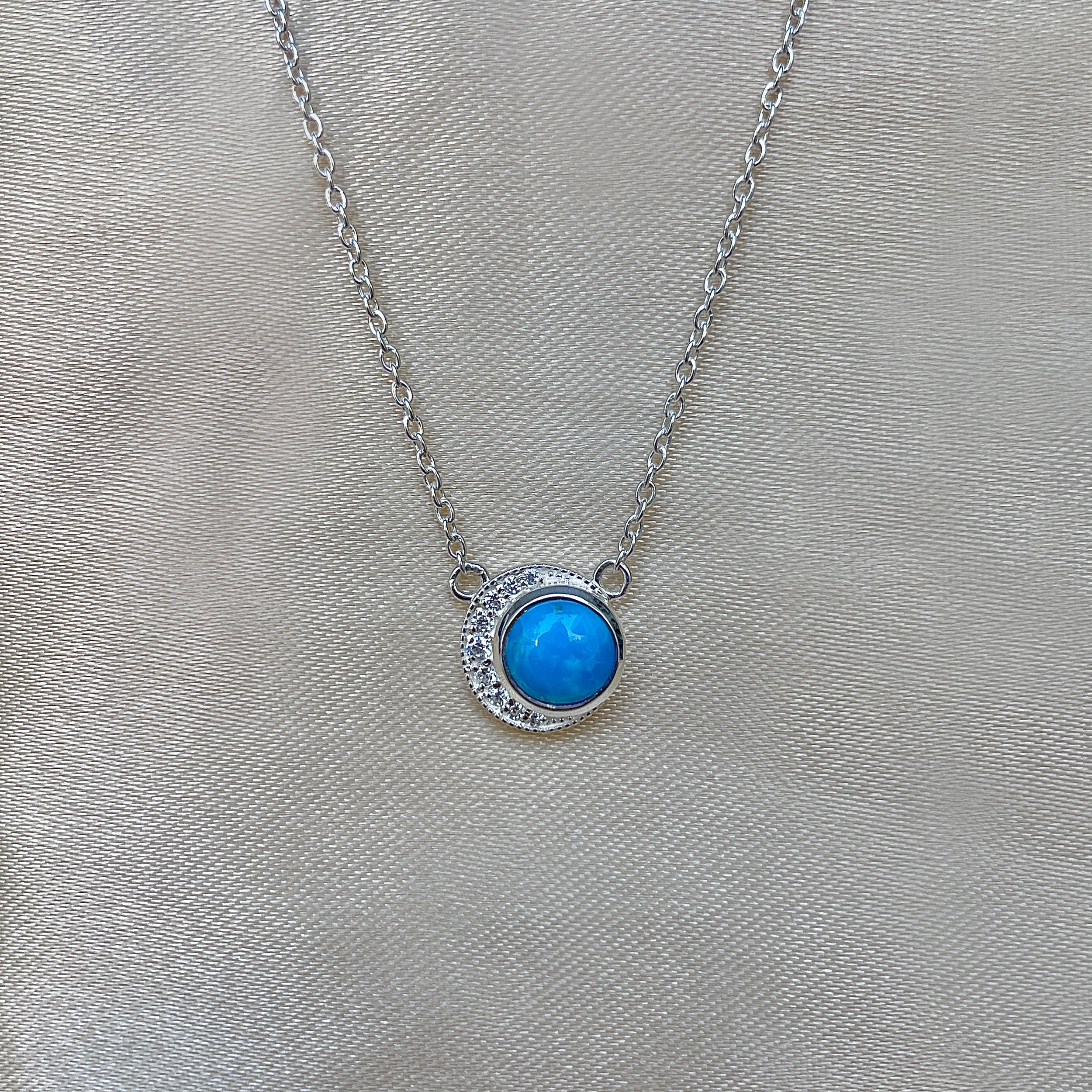 Turquoise & White Topaz Necklace-(TRQ-RN-83.)