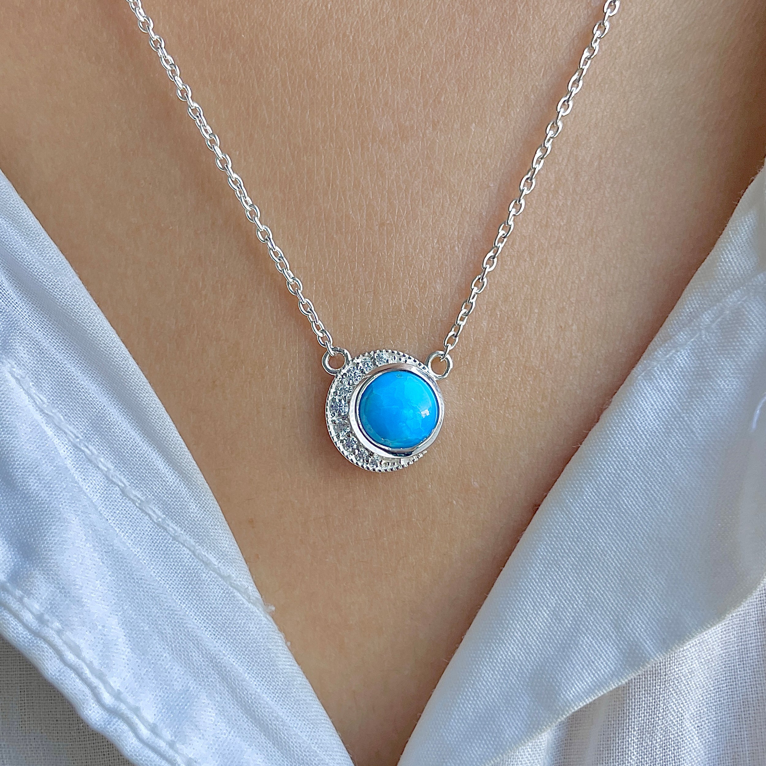 Turquoise & White Topaz Necklace-(TRQ-RN-83.)