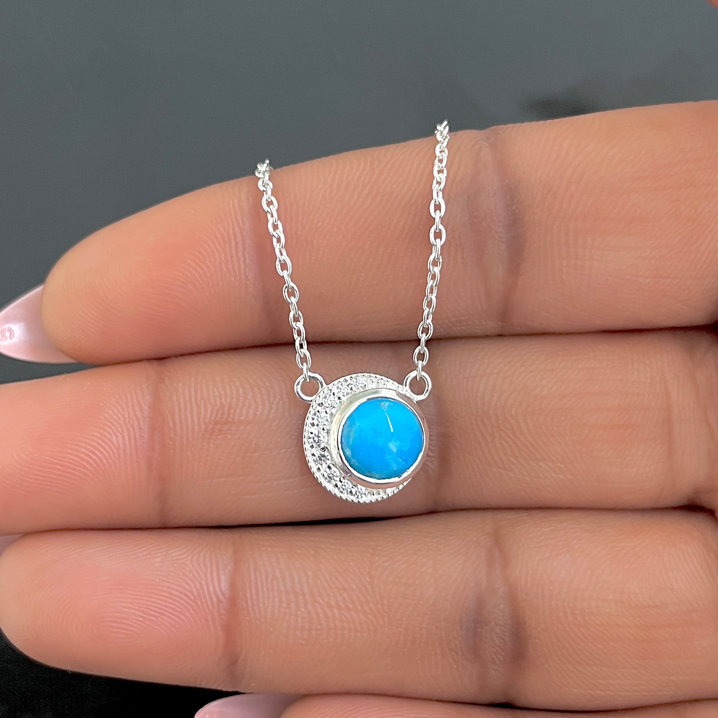 Turquoise & White Topaz Necklace-(TRQ-RN-83.)