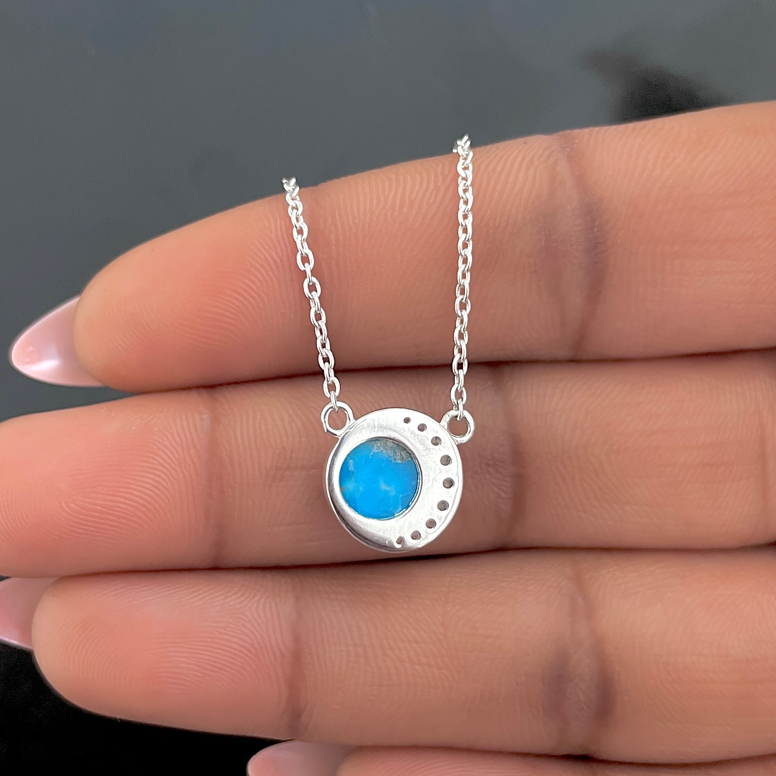 Turquoise & White Topaz Necklace-(TRQ-RN-83.)
