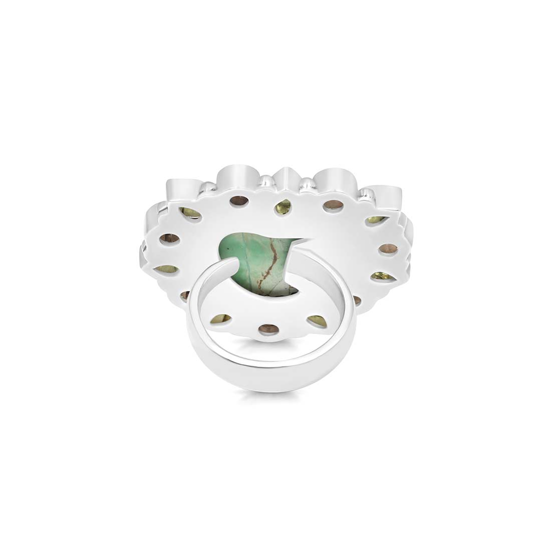Variscite, Smoky And Peridot Flower Adjustable Ring-(VRC-FLR-4.)